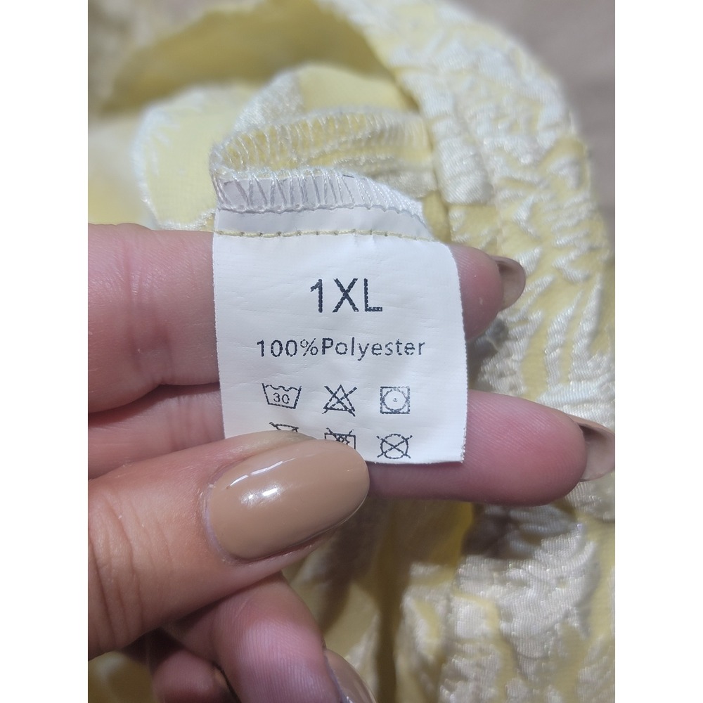 Yellow Floral Jacquard Midi Dress Sleeveless A-Line Spaghetti Strap 1XL - Picture 3 of 4